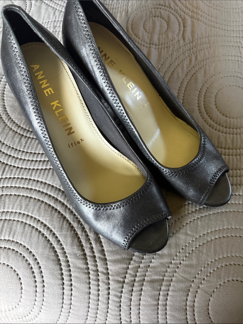 Anne Klein Metallic Black Peep-Toe Heels